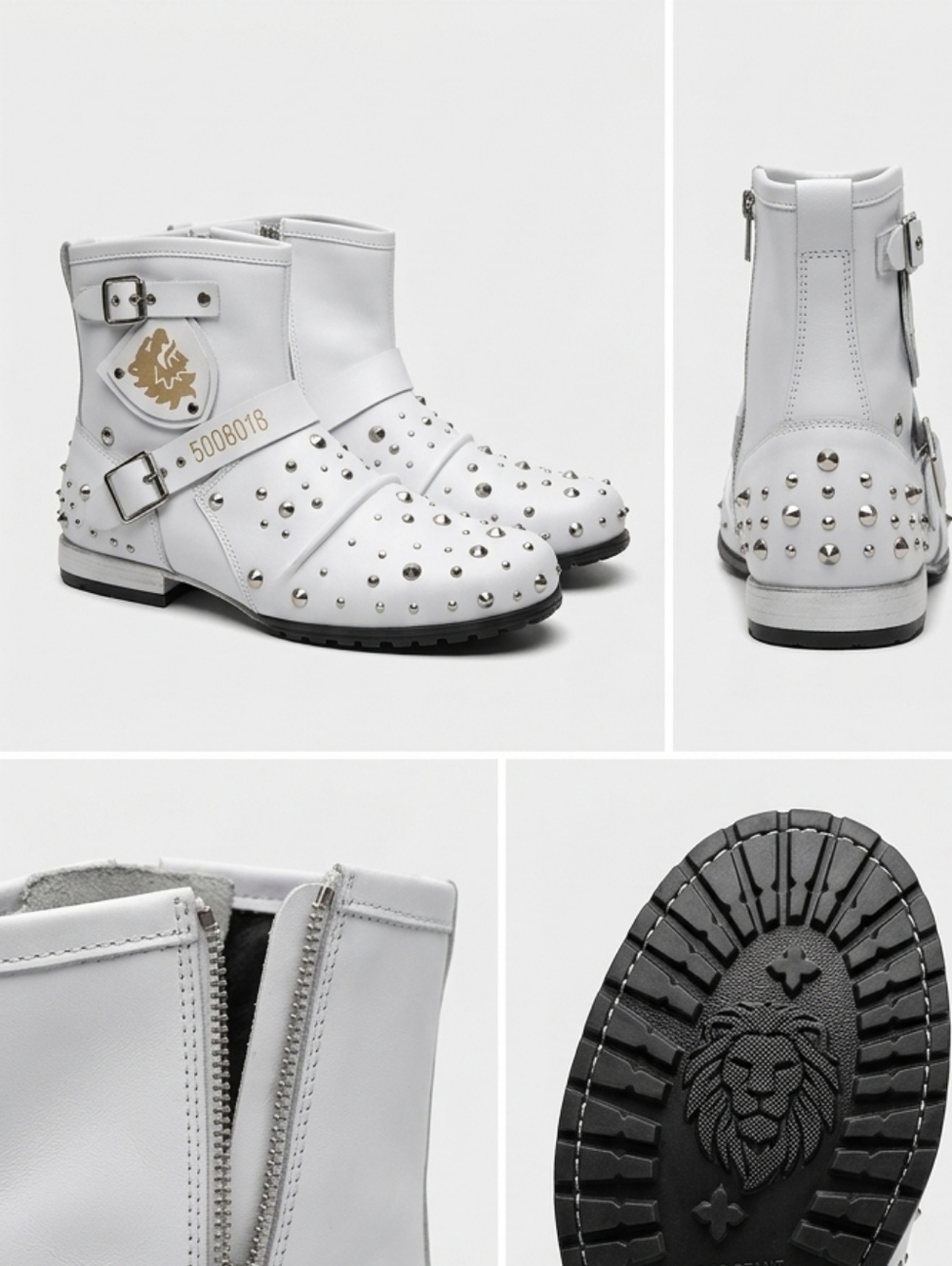 White Studded Men's Ankle Boots with Buckle Straps